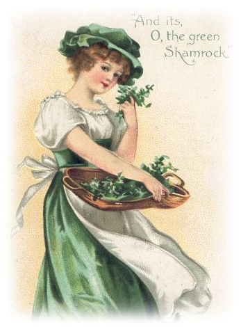 St Patricks Day clip art - woman with basket of shamrocks